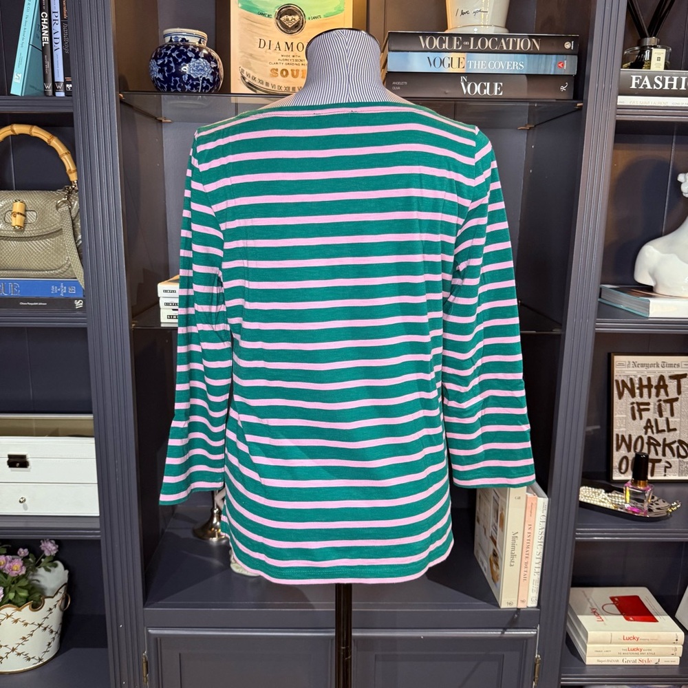 J.Crew Green & Pink Striped Cotton Tee – Size M - Picture 6 of 6